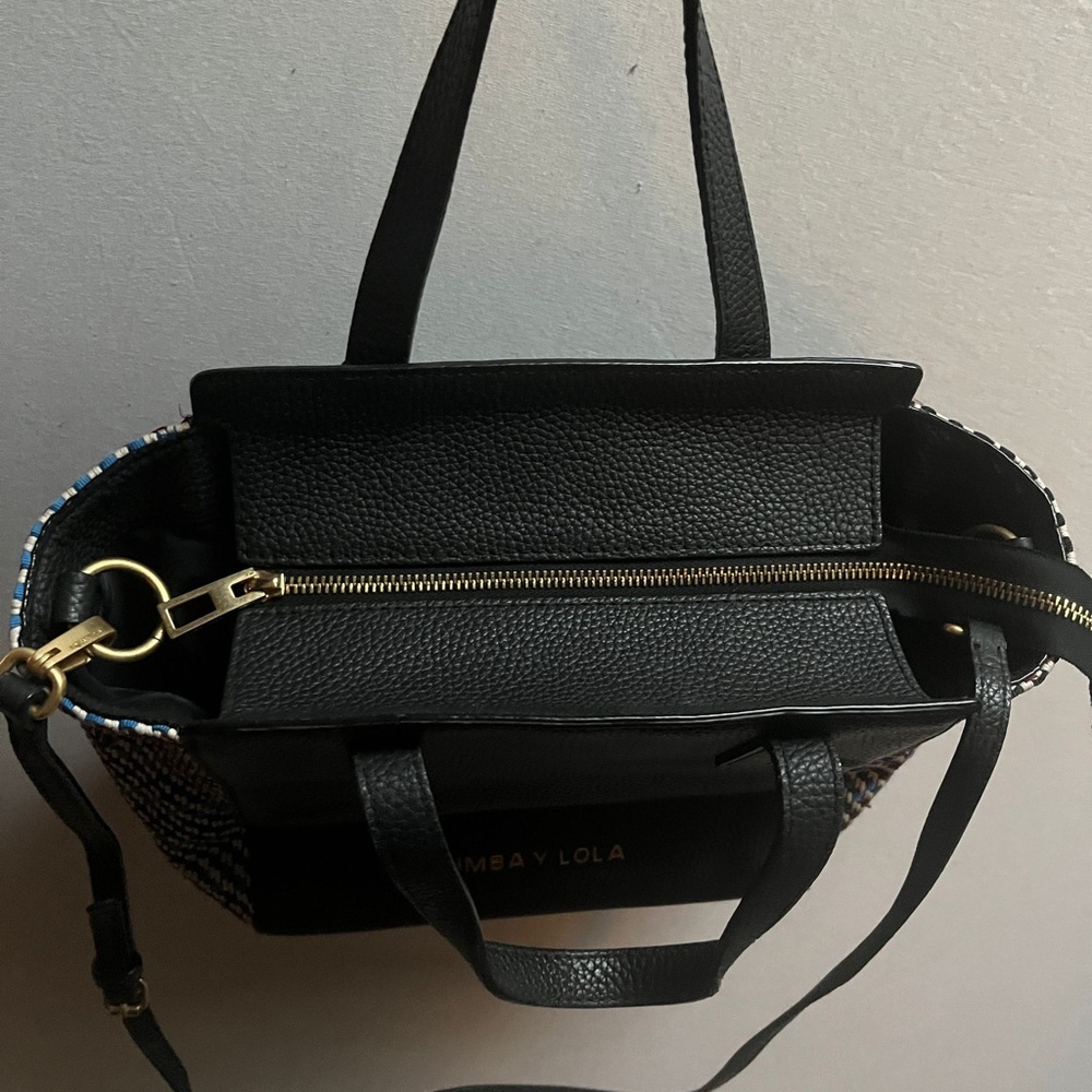 Bimba y Lola black leather woven side panel tote shoulder bag - Picture 9 of 15